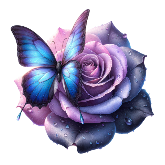 Blue Butterfly On Purple Rose Vinyl Sticker Decal