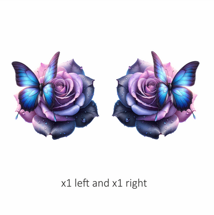 Blue Butterfly On Purple Rose Vinyl Sticker Decal