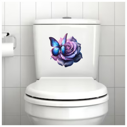 Blue Butterfly On Purple Rose Vinyl Sticker Decal