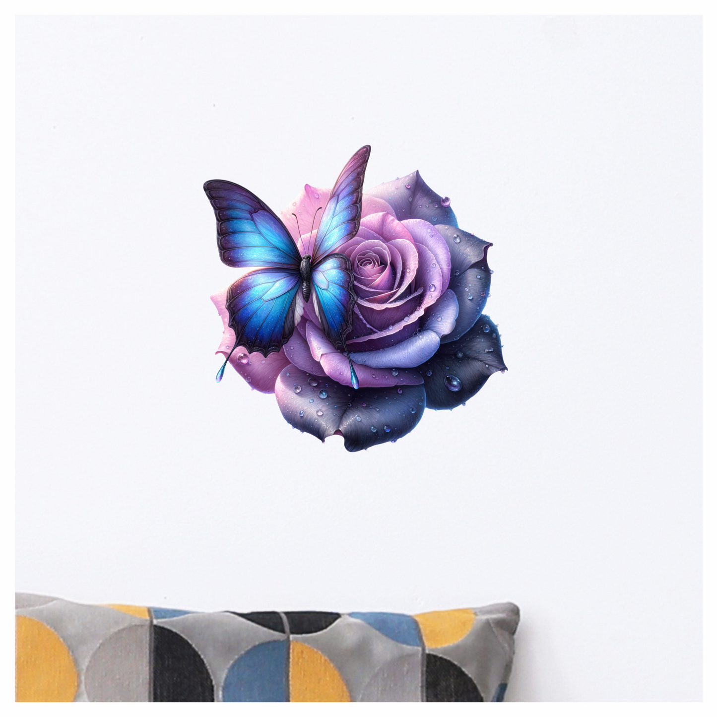 Blue Butterfly On Purple Rose Vinyl Sticker Decal