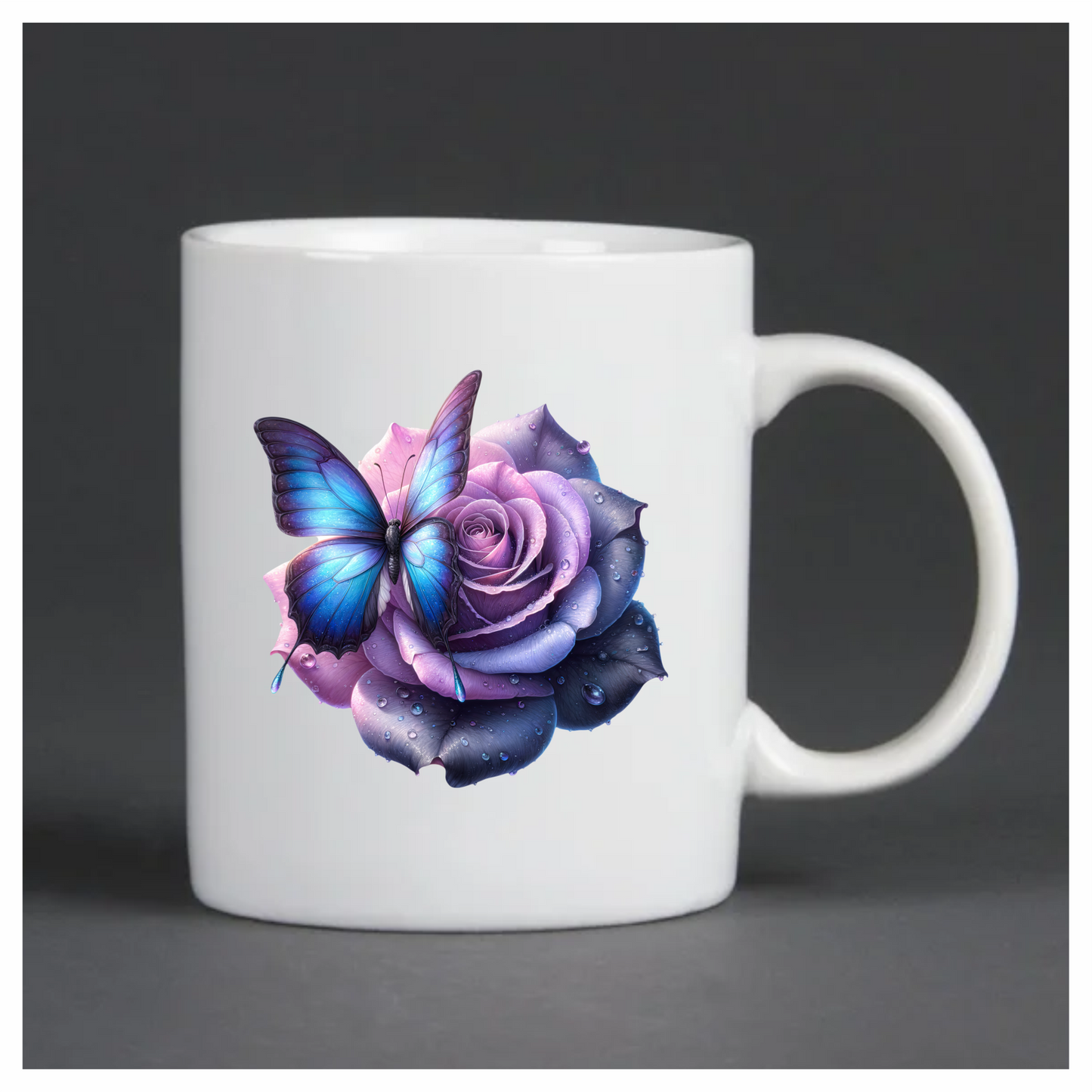 Blue Butterfly On Purple Rose Vinyl Sticker Decal