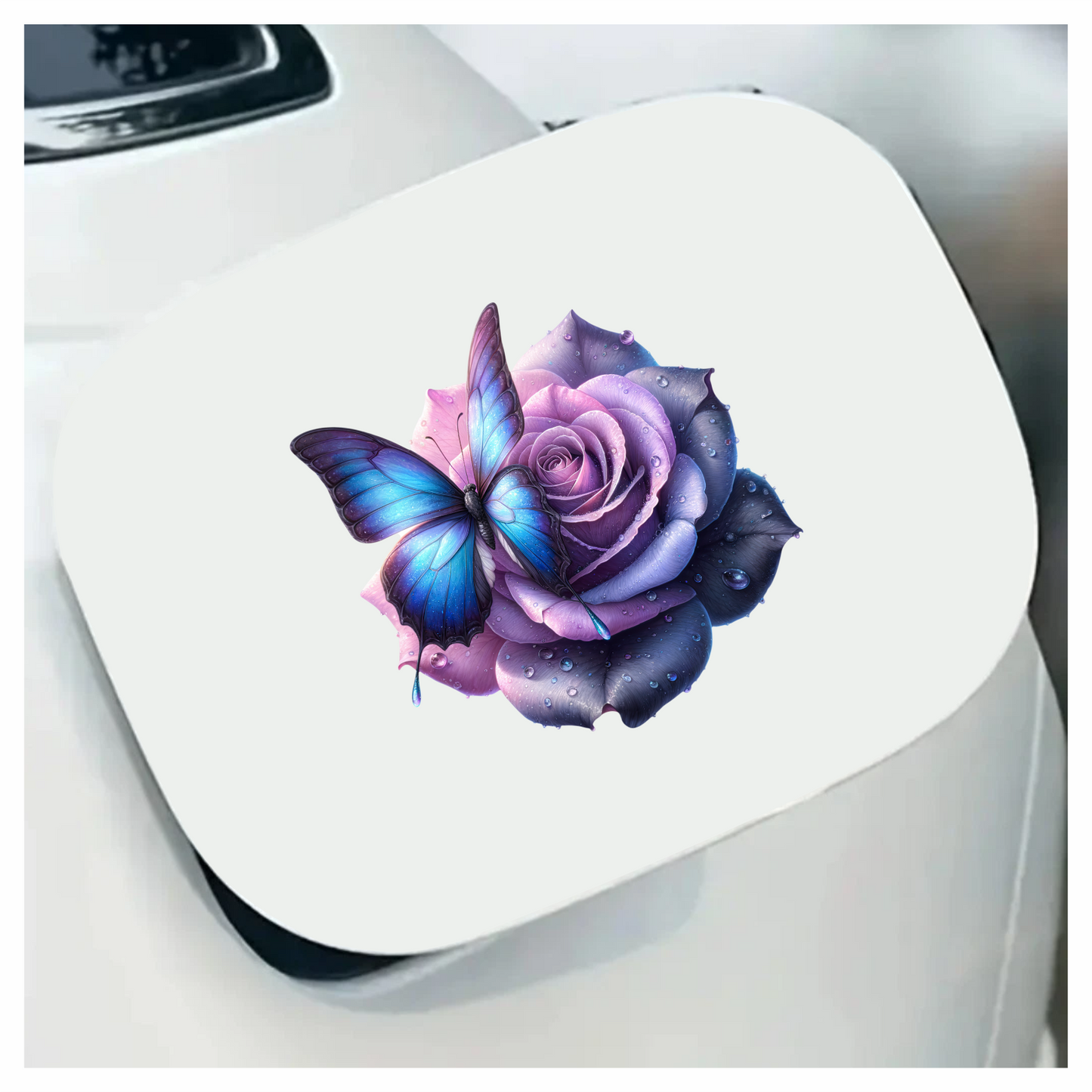 Blue Butterfly On Purple Rose Vinyl Sticker Decal