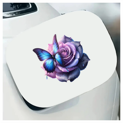Blue Butterfly On Purple Rose Vinyl Sticker Decal