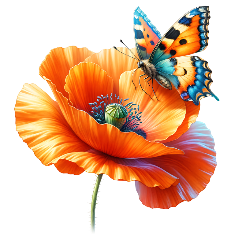 Orange Butterfly On Orange Poppy Vinyl Sticker Decal