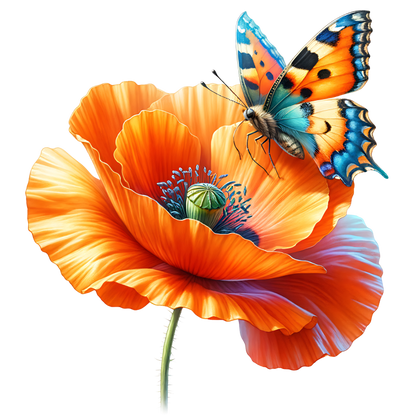 Orange Butterfly On Orange Poppy Vinyl Sticker Decal