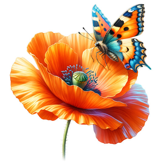 Orange Butterfly On Orange Poppy Vinyl Sticker Decal