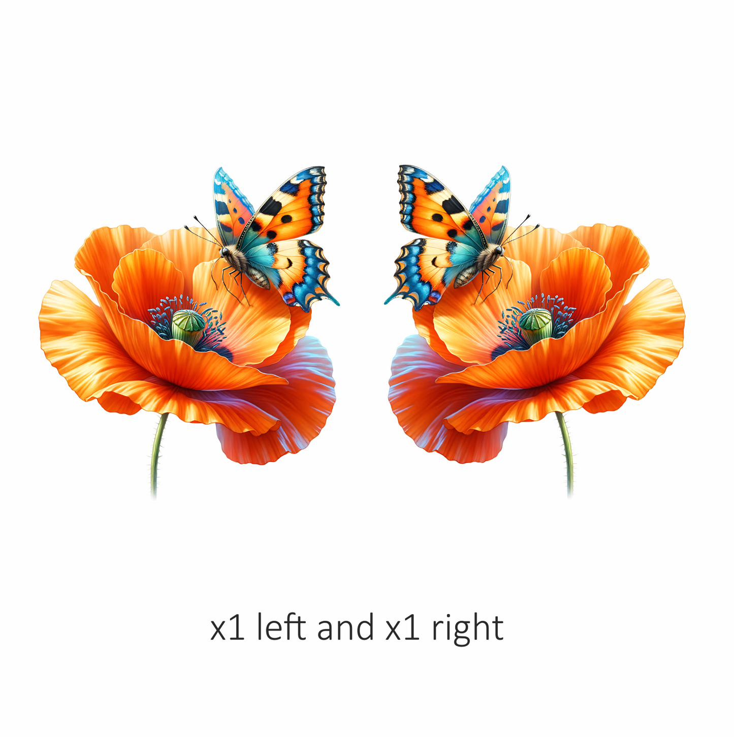 Orange Butterfly On Orange Poppy Vinyl Sticker Decal