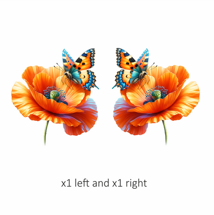 Orange Butterfly On Orange Poppy Vinyl Sticker Decal
