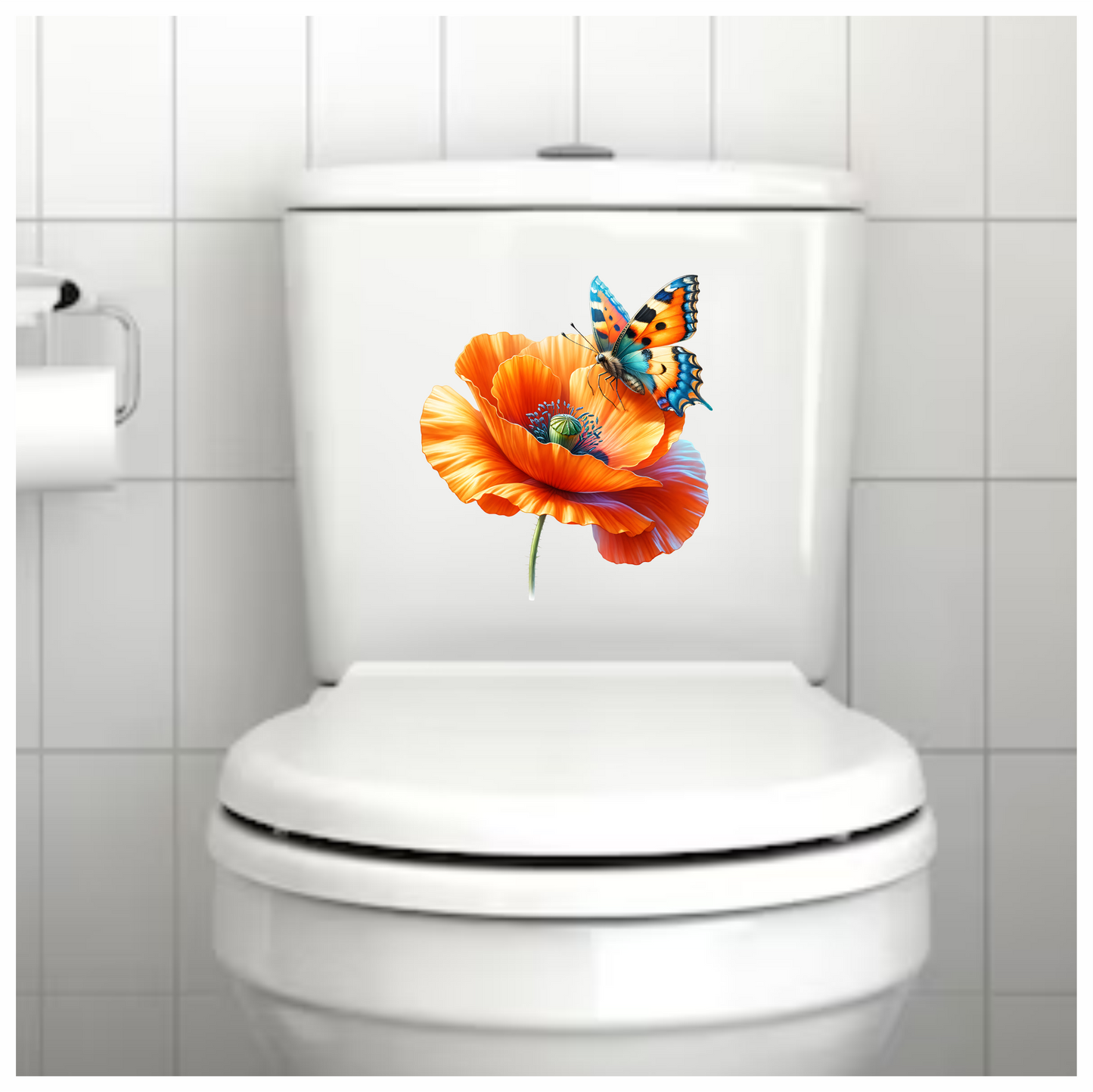 Orange Butterfly On Orange Poppy Vinyl Sticker Decal