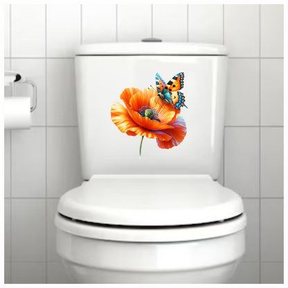 Orange Butterfly On Orange Poppy Vinyl Sticker Decal