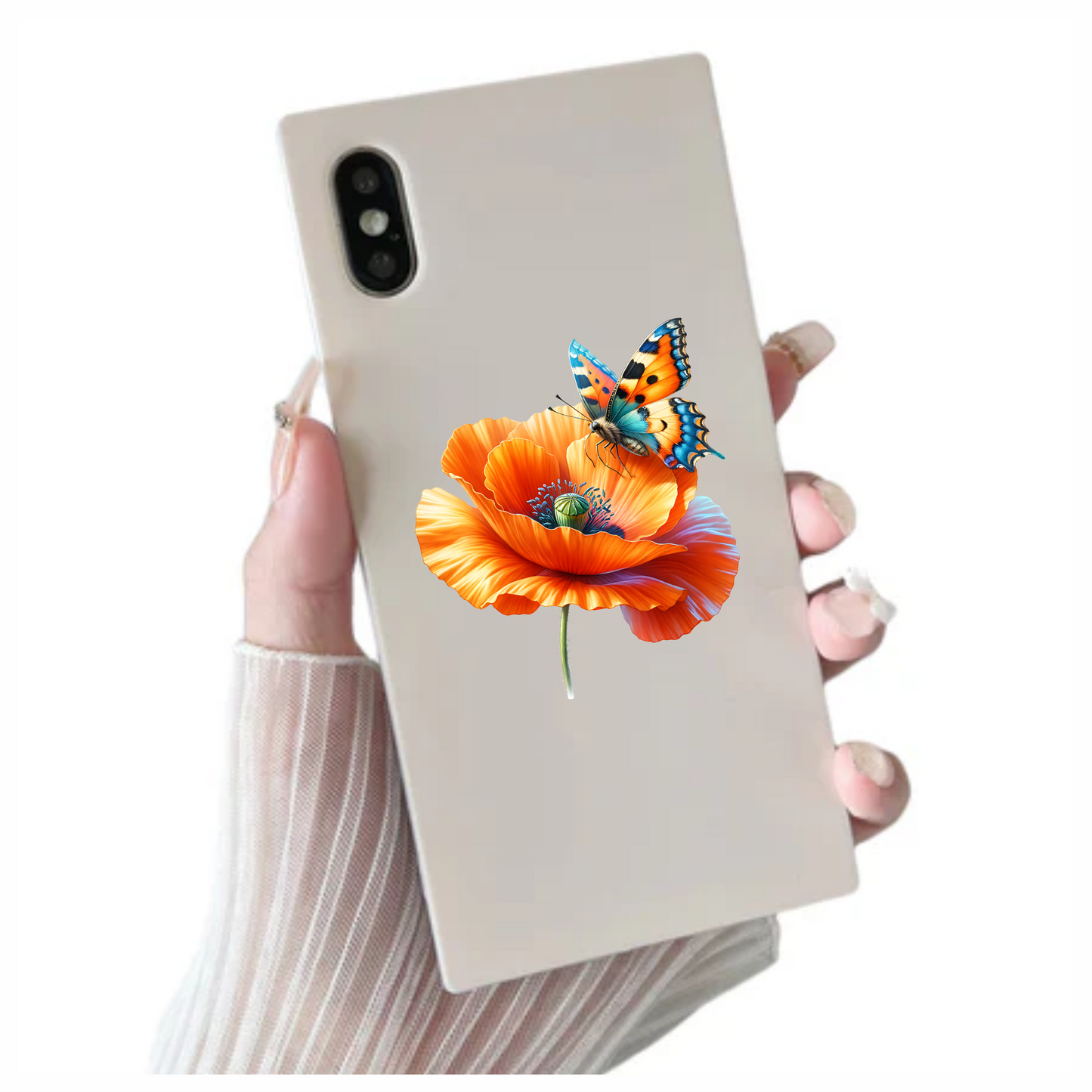 Orange Butterfly On Orange Poppy Vinyl Sticker Decal