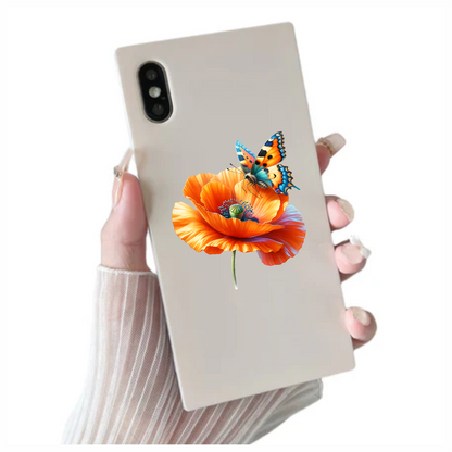 Orange Butterfly On Orange Poppy Vinyl Sticker Decal