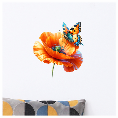 Orange Butterfly On Orange Poppy Vinyl Sticker Decal