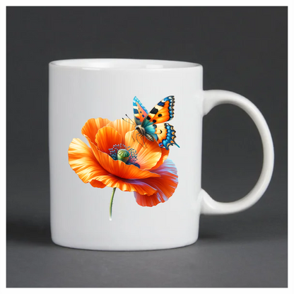 Orange Butterfly On Orange Poppy Vinyl Sticker Decal