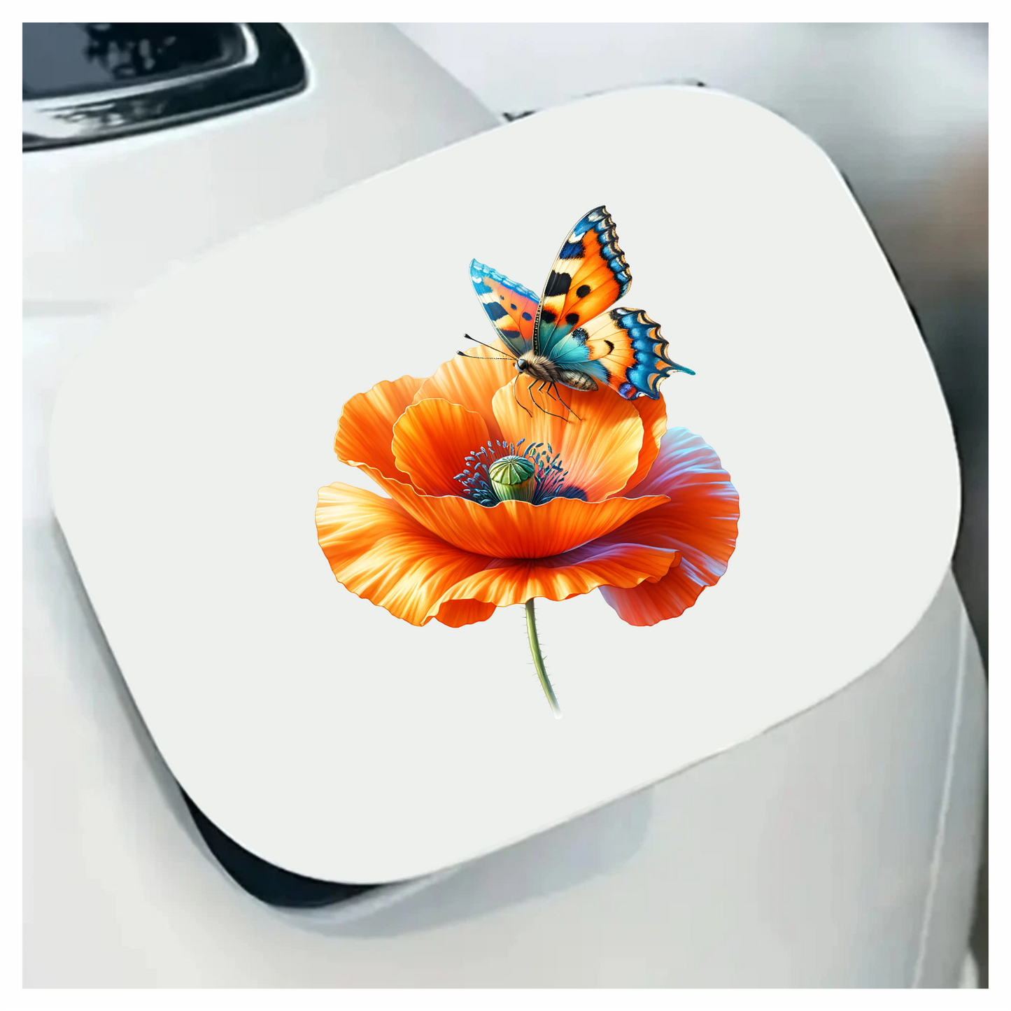 Orange Butterfly On Orange Poppy Vinyl Sticker Decal
