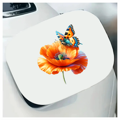 Orange Butterfly On Orange Poppy Vinyl Sticker Decal