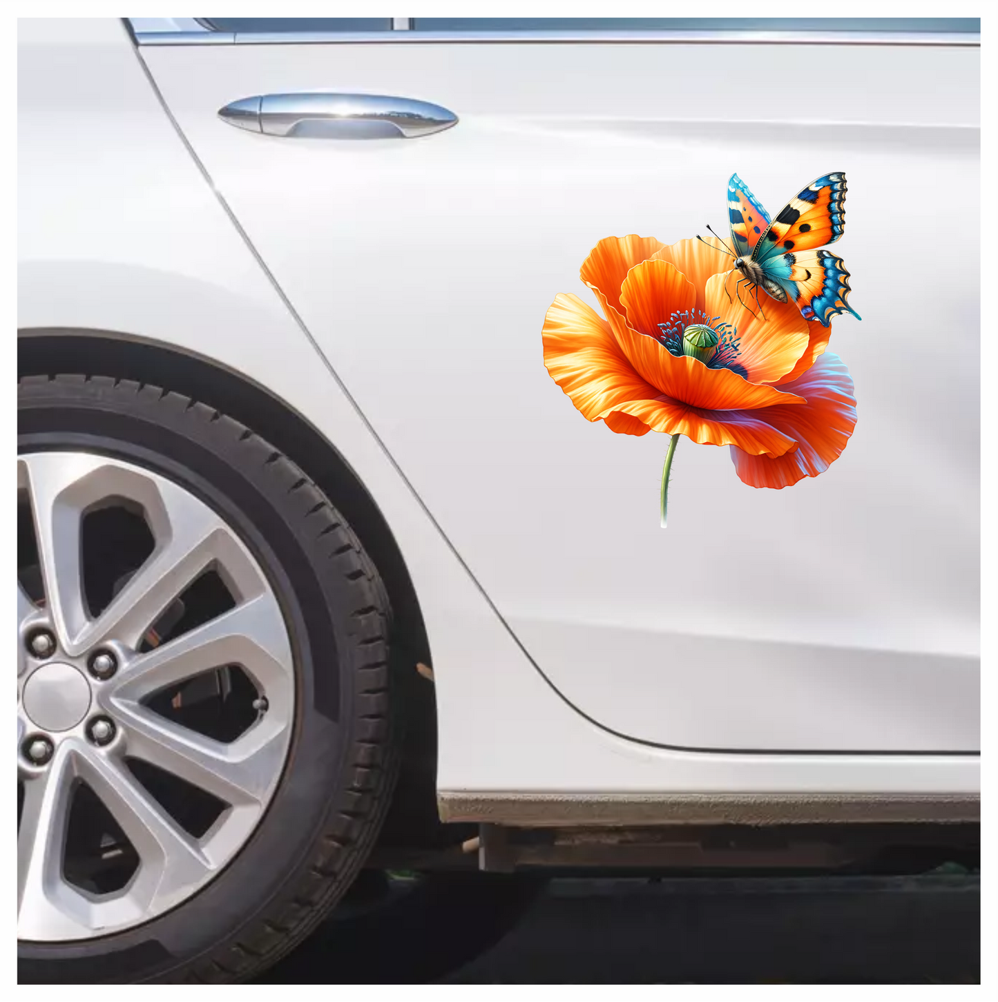 Orange Butterfly On Orange Poppy Vinyl Sticker Decal