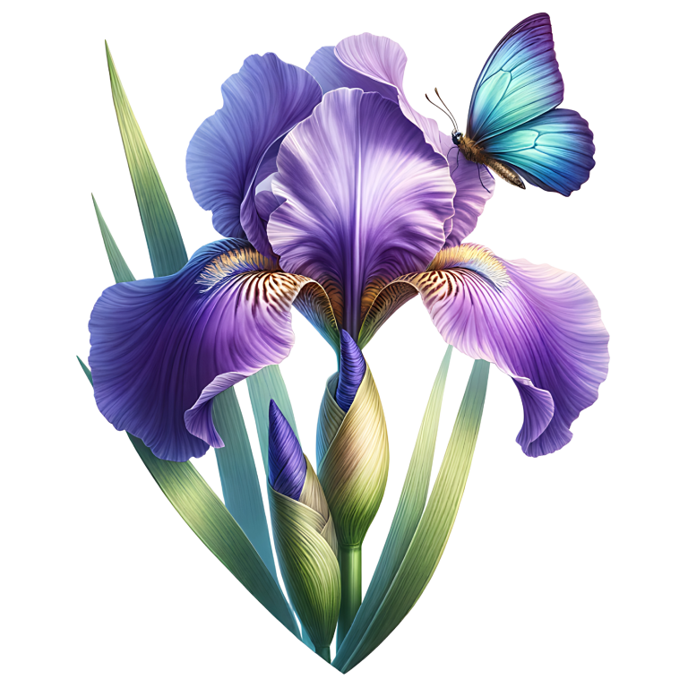 Blue Butterfly On Purple Iris Vinyl Sticker Decal