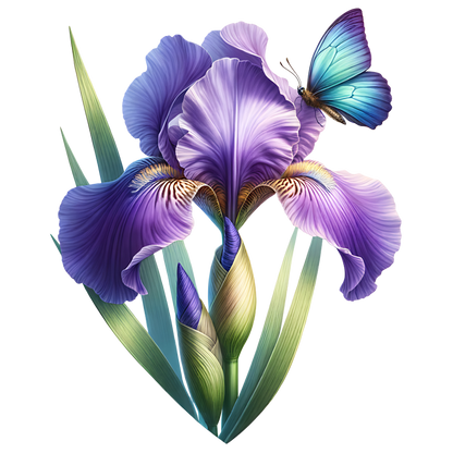 Blue Butterfly On Purple Iris Vinyl Sticker Decal