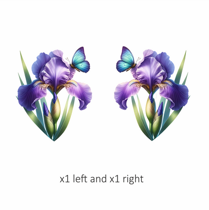 Blue Butterfly On Purple Iris Vinyl Sticker Decal