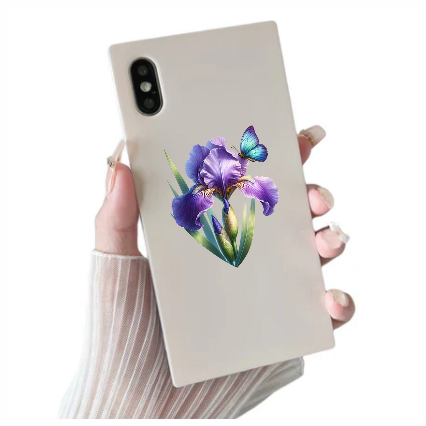 Blue Butterfly On Purple Iris Vinyl Sticker Decal