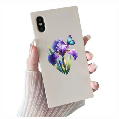 Blue Butterfly On Purple Iris Vinyl Sticker Decal