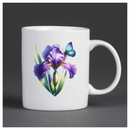 Blue Butterfly On Purple Iris Vinyl Sticker Decal