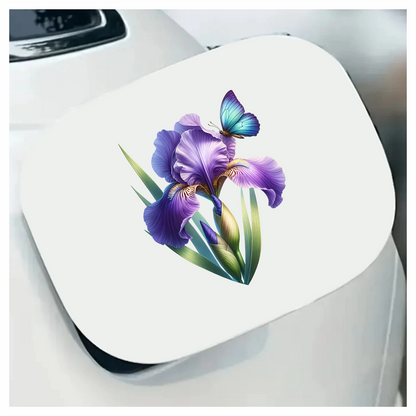 Blue Butterfly On Purple Iris Vinyl Sticker Decal