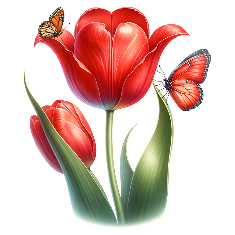 Red Tulip With Two Butterflies Vinyl Sticker Decal