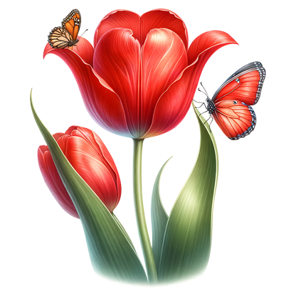 Red Tulip With Two Butterflies Vinyl Sticker Decal