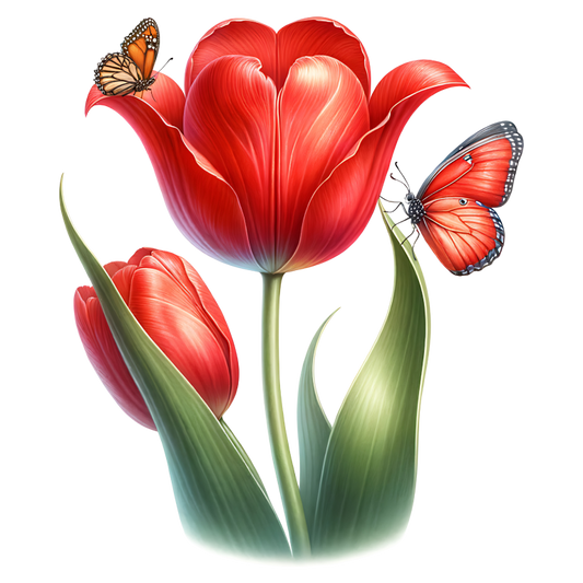 Red Tulip With Two Butterflies Vinyl Sticker Decal