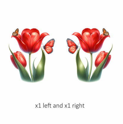 Red Tulip With Two Butterflies Vinyl Sticker Decal