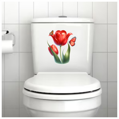Red Tulip With Two Butterflies Vinyl Sticker Decal