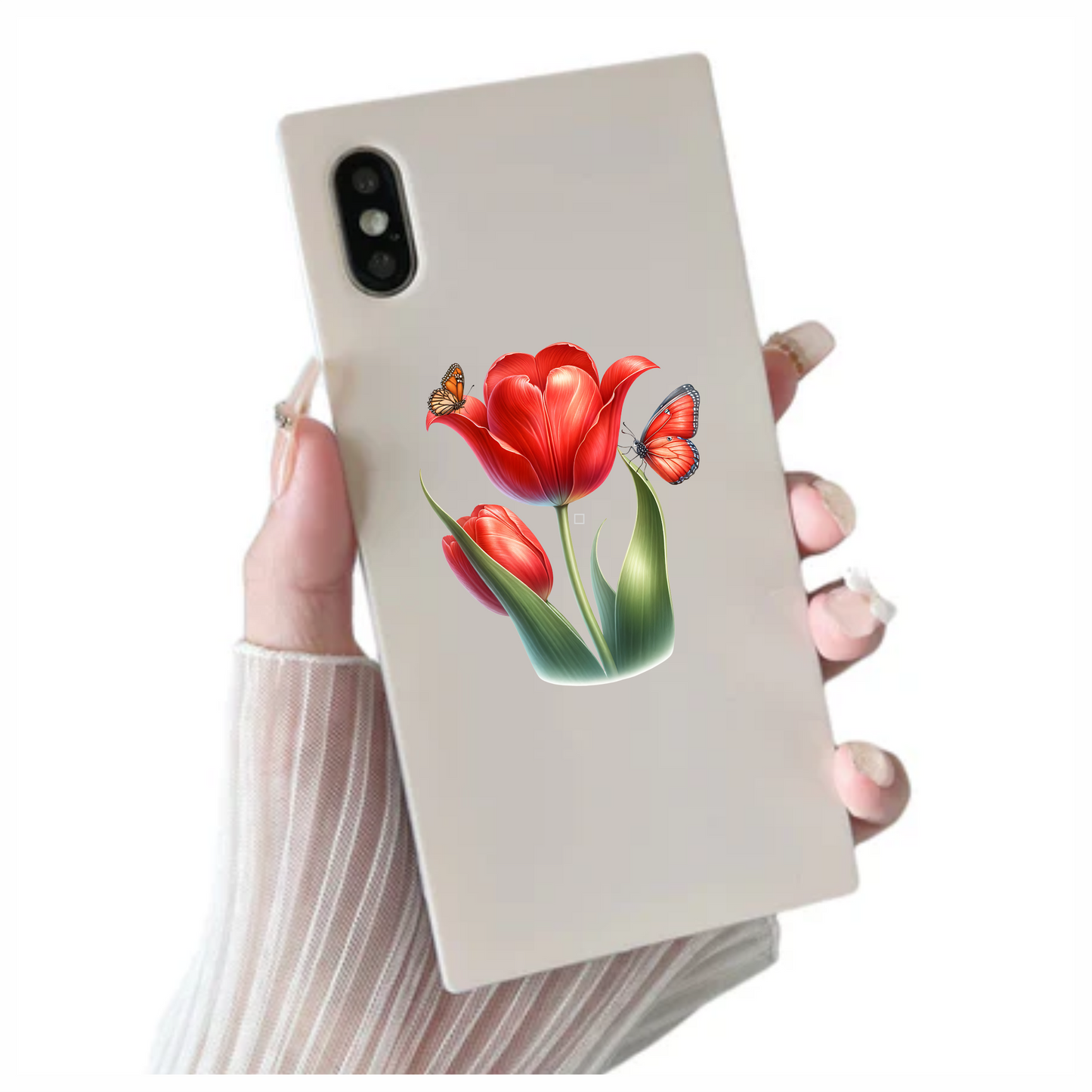 Red Tulip With Two Butterflies Vinyl Sticker Decal