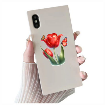 Red Tulip With Two Butterflies Vinyl Sticker Decal