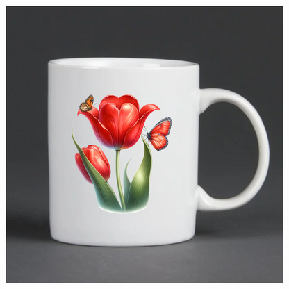 Red Tulip With Two Butterflies Vinyl Sticker Decal