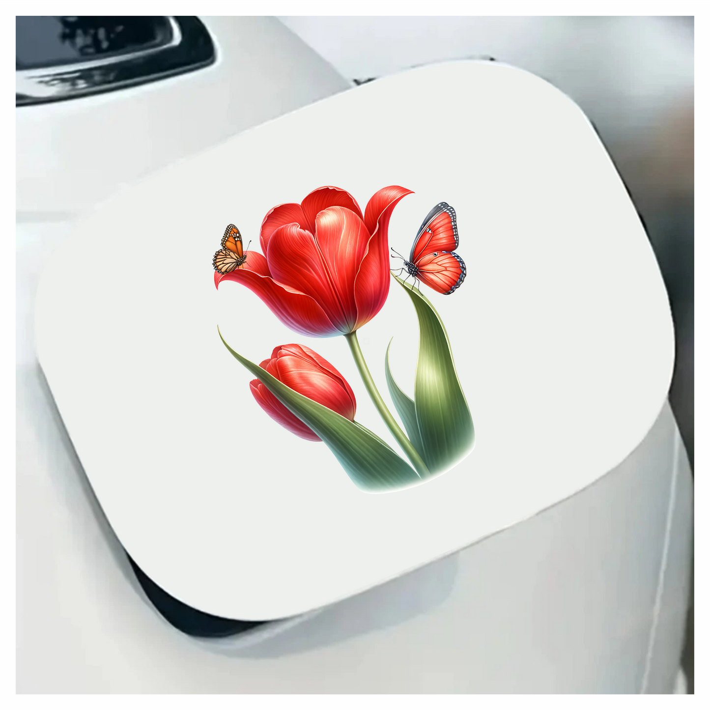 Red Tulip With Two Butterflies Vinyl Sticker Decal