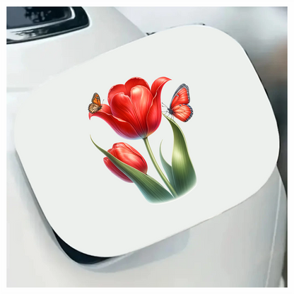 Red Tulip With Two Butterflies Vinyl Sticker Decal