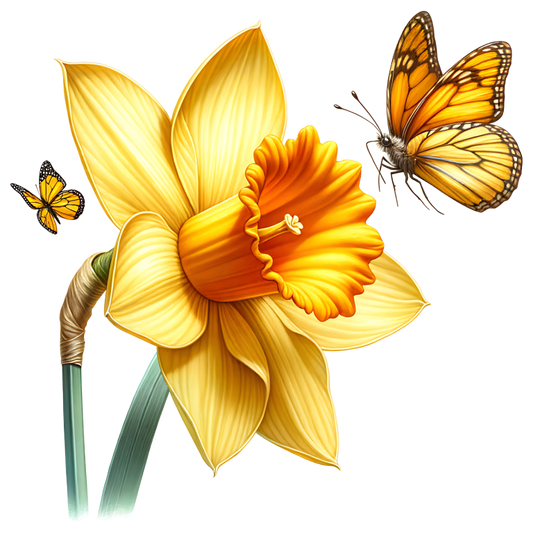 Yellow Butterflies On Yellow Daffodil Vinyl Sticker Decal