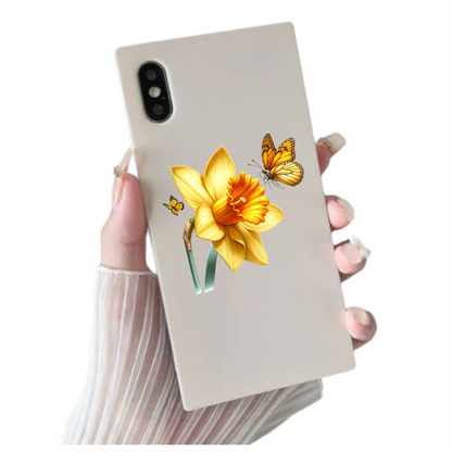 Yellow Butterflies On Yellow Daffodil Vinyl Sticker Decal