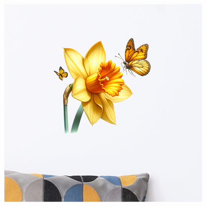 Yellow Butterflies On Yellow Daffodil Vinyl Sticker Decal
