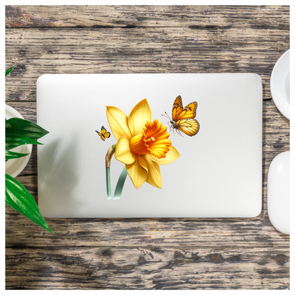 Yellow Butterflies On Yellow Daffodil Vinyl Sticker Decal