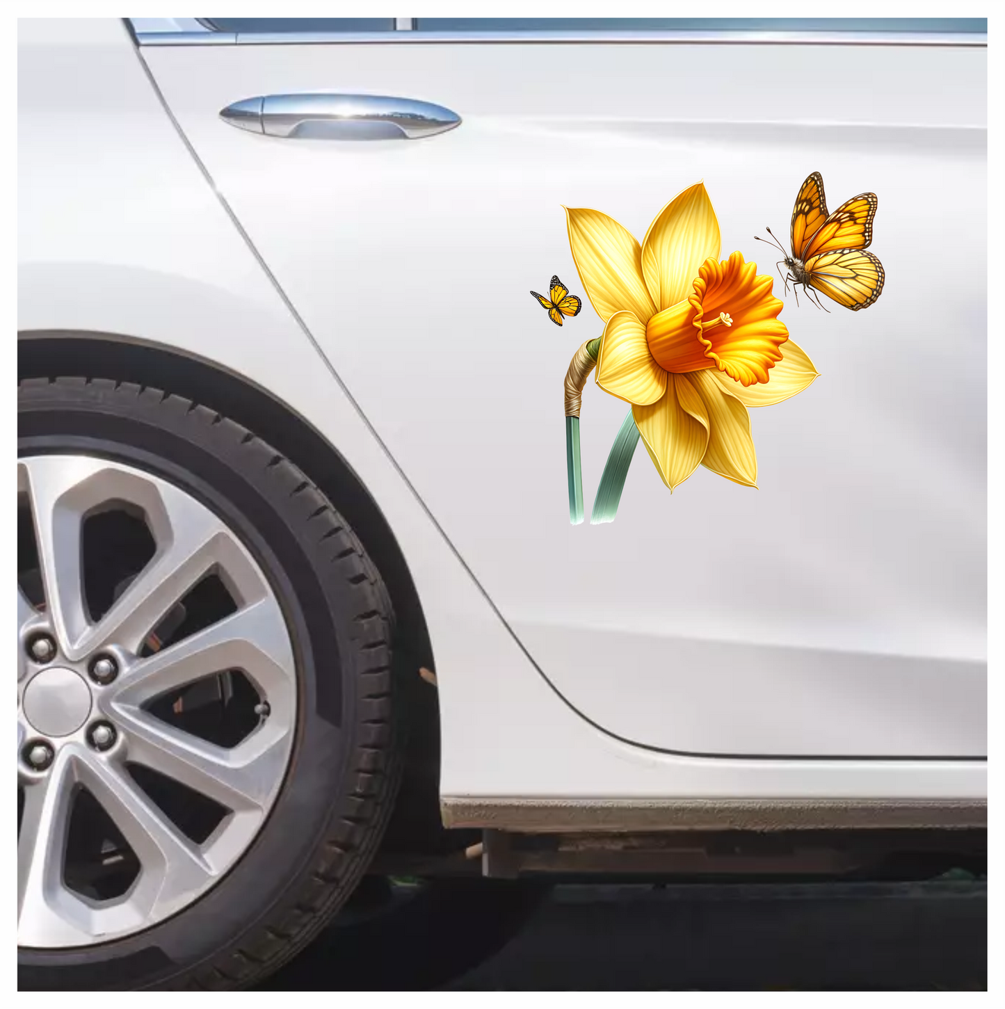 Yellow Butterflies On Yellow Daffodil Vinyl Sticker Decal
