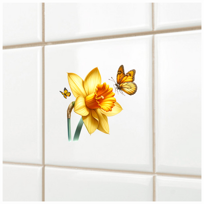 Yellow Butterflies On Yellow Daffodil Vinyl Sticker Decal