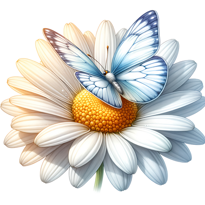 Blue Butterfly On White Daisy Vinyl Sticker Decal