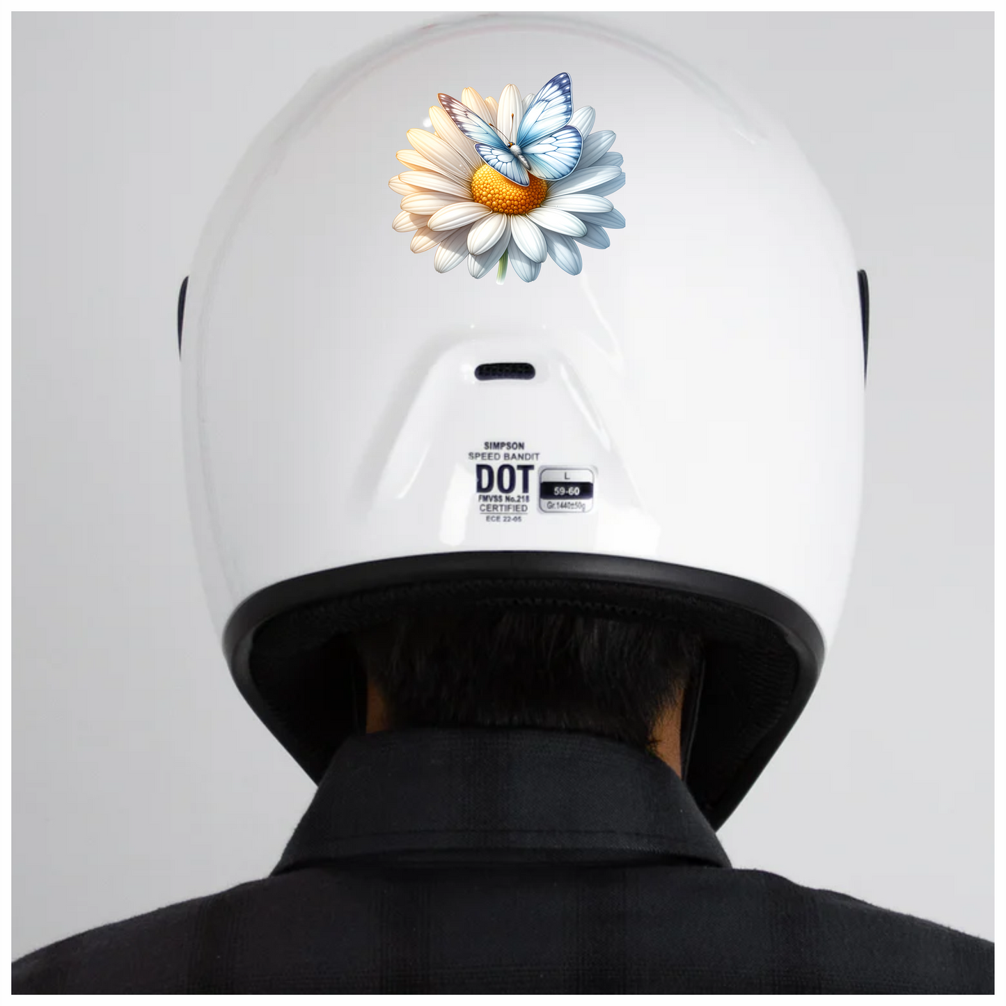 Blue Butterfly On White Daisy Vinyl Sticker Decal