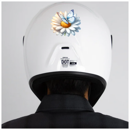 Blue Butterfly On White Daisy Vinyl Sticker Decal