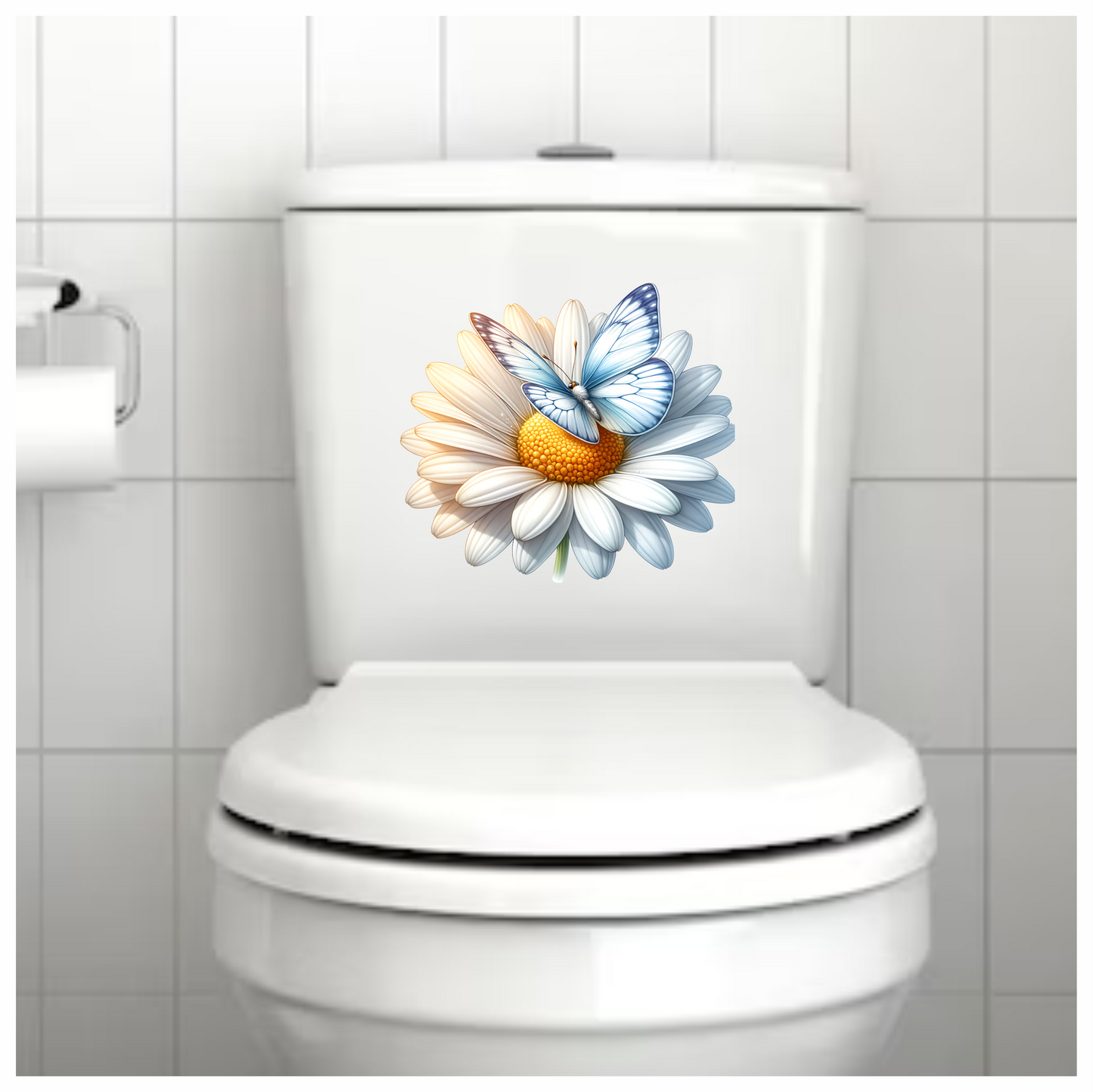 Blue Butterfly On White Daisy Vinyl Sticker Decal