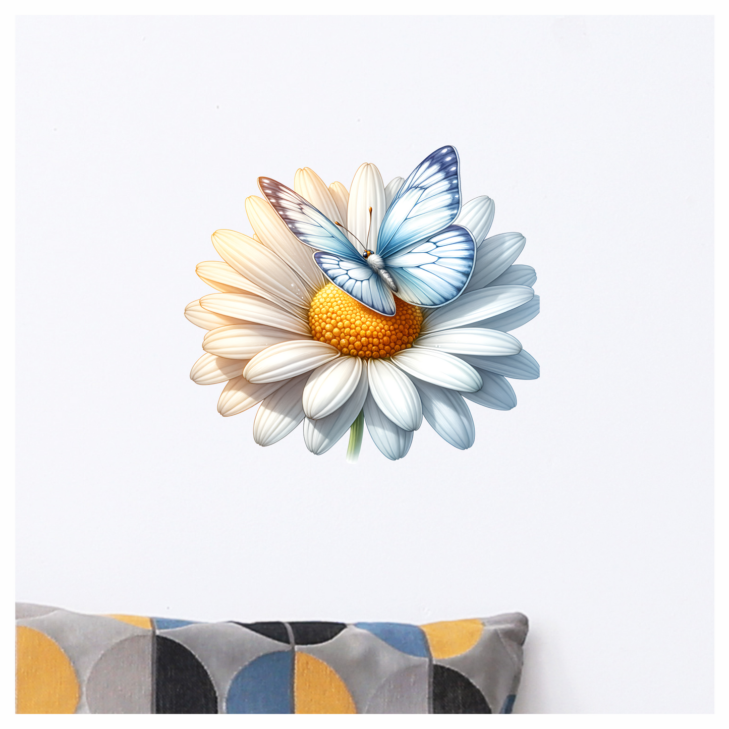 Blue Butterfly On White Daisy Vinyl Sticker Decal
