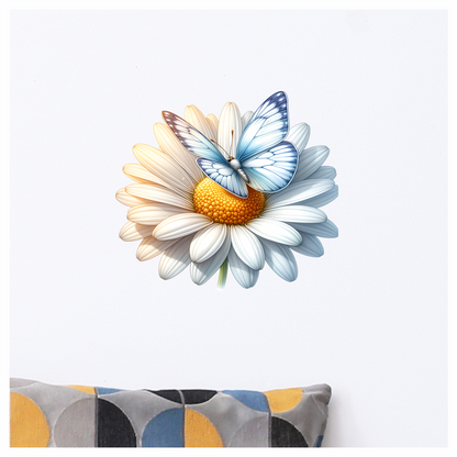 Blue Butterfly On White Daisy Vinyl Sticker Decal